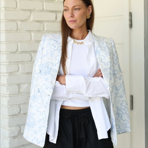 New LoveShackFancy Lumine Linen Blissful Blue Double-Breasted Jacket Size 2 NWT - Picture 7 of 12